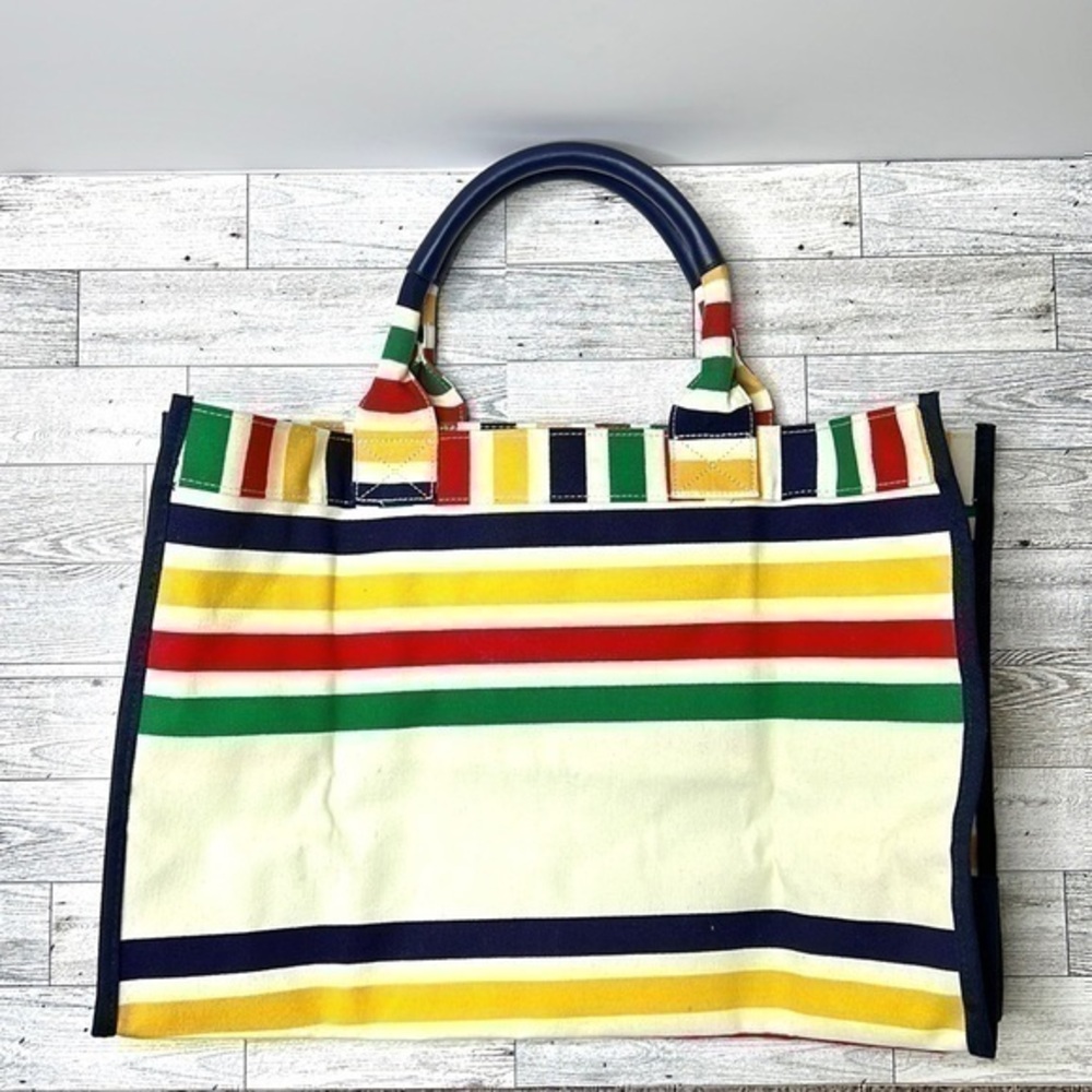Multicolored Canvas Stripe Tote Bag